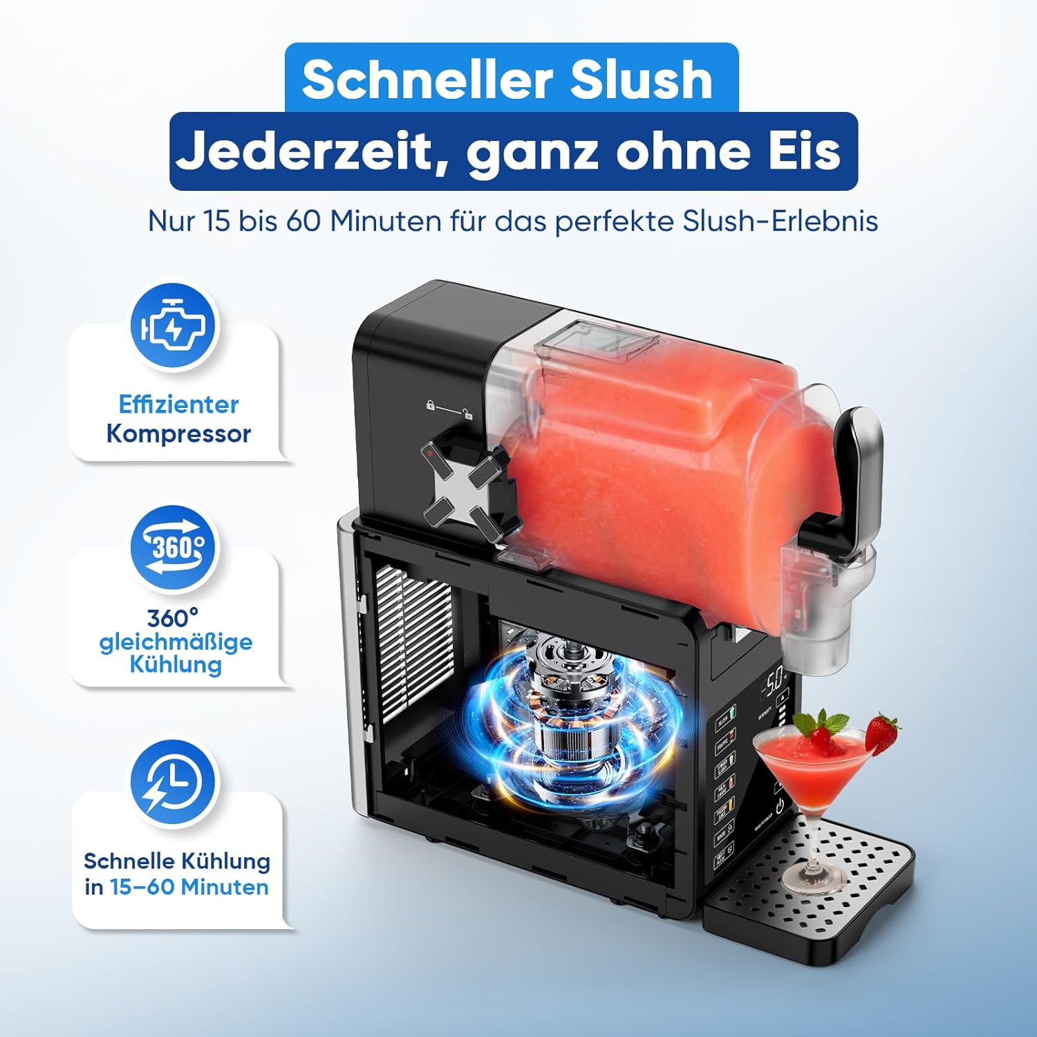 Garvee 2.5L Slushmaschine für Zuhause mit 5 Programmen LED Display und Selbstreinigung für Frozen Drinks Smoothies Slushies