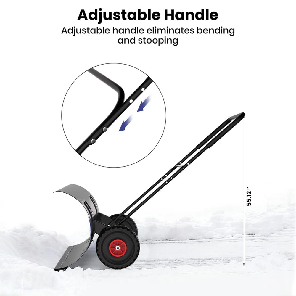 Garvee Schwerlast Schneeschieber mit Rädern 75 cm – Verstellbare Klinge & Griffhöhe, Ergonomisch, Schwarz