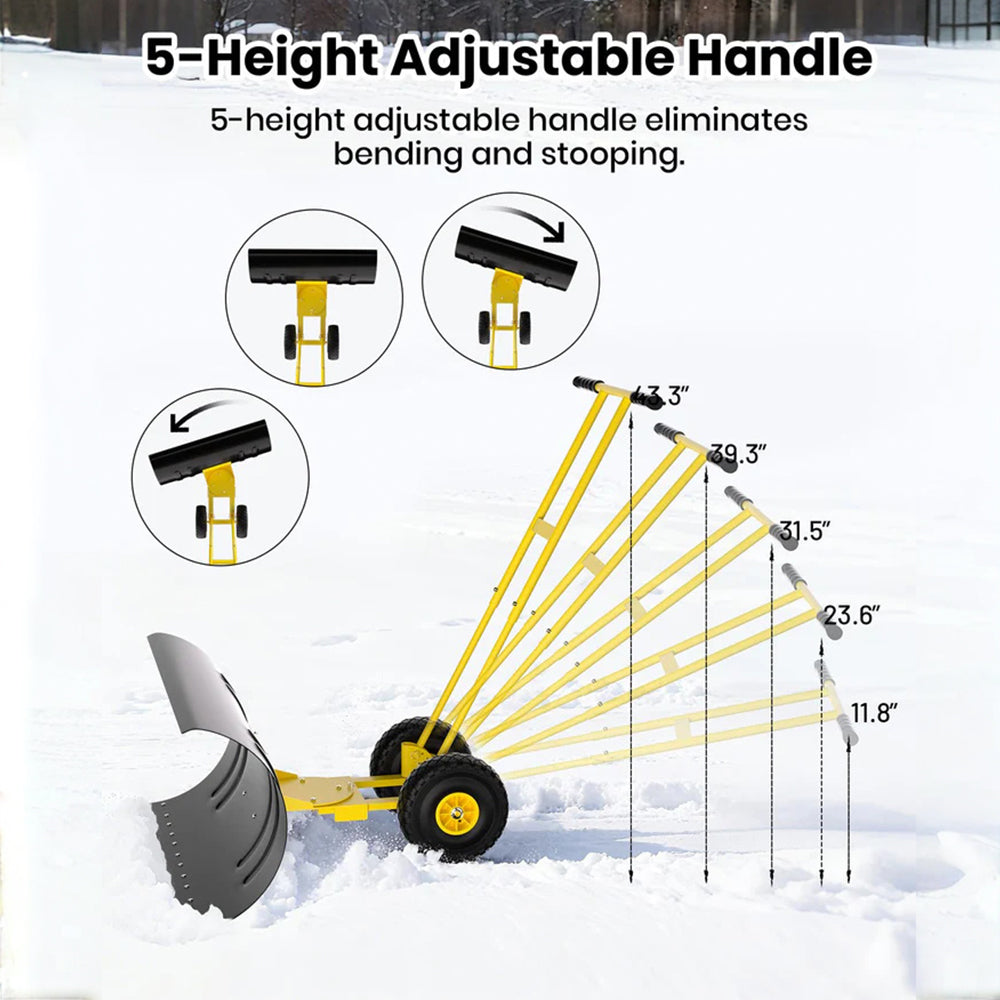 Garvee Schneeschieber mit Rädern 75×40 cm – Doppelstange, Stahlklinge, Verstellbarer Griff, Gummiräder