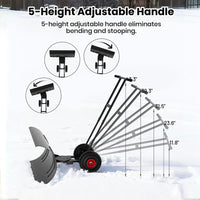 Garvee Schneeschieber mit Rädern 75×40 cm – Doppelstange, Stahlklinge, Verstellbarer Griff, Gummiräder