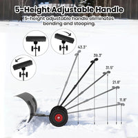 Garvee Schneeschieber mit Rädern 90×40 cm – Einzelstange, Stahlklinge, Verstellbarer Griff, Gummiräder