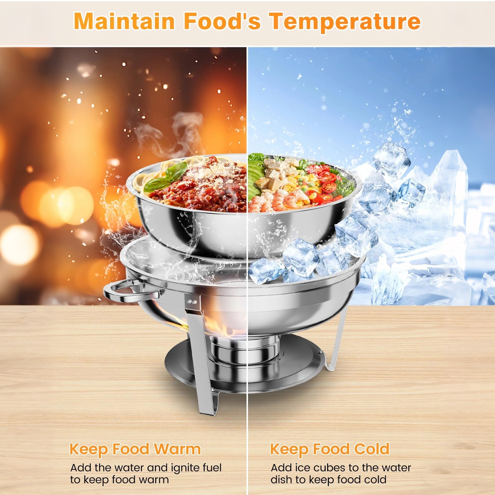 Garvee 4,7 L Edelstahl Chafing Dish Set – 6-teilig, Speisenwärmer für Catering & Buffets