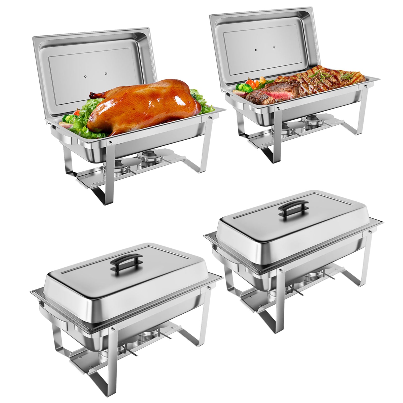 Garvee Chafing Dish Buffet Set 4x8Qt – Edelstahl, Klapprahmen, Warmhalter für Catering & Events