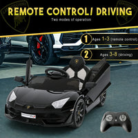 GARVEE 12V Lamborghini Kinderauto Elektrofahrzeug, Mit Eltern-Fernbedienung, LED-Beleuchtung, Soundsystem und Federung, Kinder Elektroauto für Jungen und Mädchen von 3–8 Jahren, Schwarz