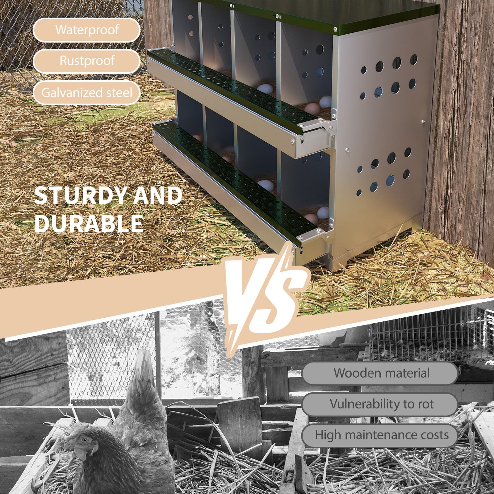 Garvee Metall-Nistkasten – Wasserdichter Hühnerstall mit 8 Fächern, Ideal für den Außenbereich
