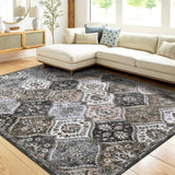 Garvee Waschbare Vintage-Teppiche 160x230cm, Faltbare Niederflor-Innenmatte, Weich Rutschfest, Grau Braun, Wohnzimmer Büro Kinderzimmer
