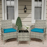 Garvee Polyrattan-Balkonmöbel-Set, Kompakte Sitzgruppe, Grau/Petrolblau - Grey And Peacock Blue