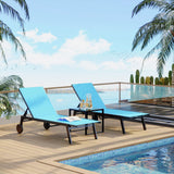 Garvee Chaise Lounge Set 3 Teilig, Verstellbar, Mit Rollen, Metallrahmen, Für Pool & Garten, Blau - Blau