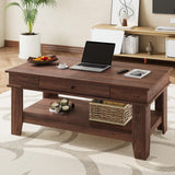 Garvee Großer Couchtisch mit Schublade, L-Bein, offenem Regal, Holz, 120 cm - Braun