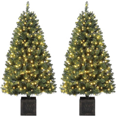 GARVEE 2PCS 145 cm künstlicher Weihnachtsbaum mit 300 Lichtern, 8 Modus Warmweiß Vorbeleuchteter Metallgestell Weihnachtsbaum mit Vintage Blumentopf Weihnachten Deko für Familientreffen, Büro und Flure