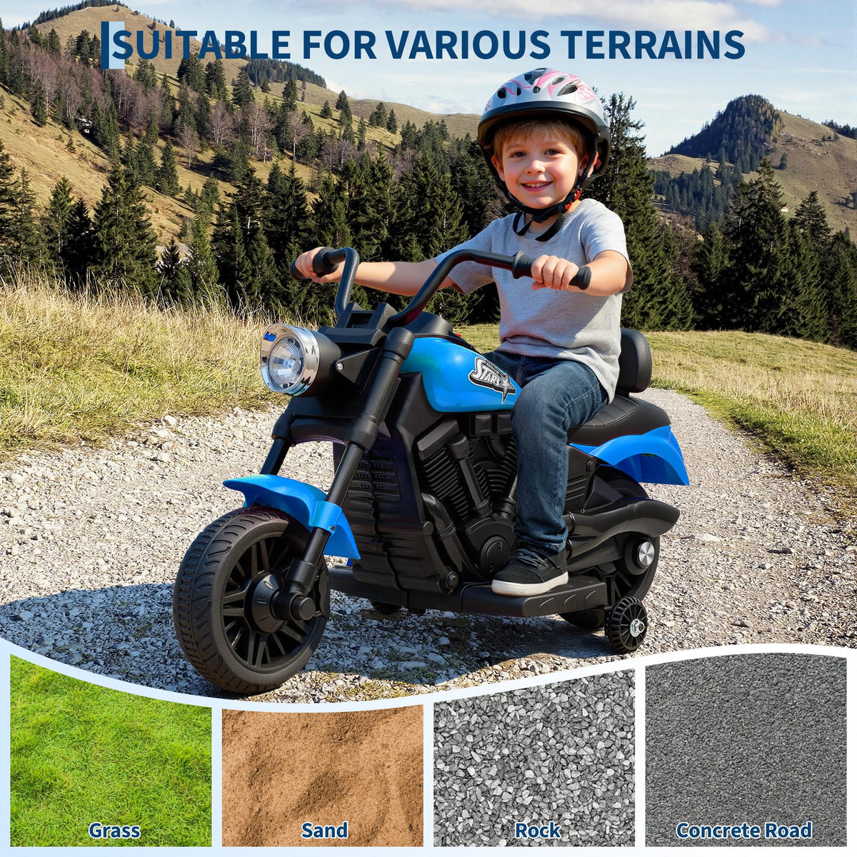Kinder Elektro-Motorrad mit breiten Reifen und Federung