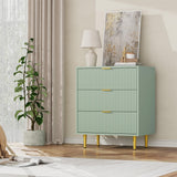GARVEE Kommode mit 3 Schubladen, Geriffelte Fronten, Modernes Sideboard mit Metallbeinen, Stauraummöbel für Schlafzimmer, Wohnzimmer & Flur, Olivgrün - Olivgrün
