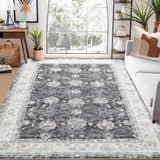 Garvee Waschbarer Teppich 120x170cm Abgenutzter Orientalischer Rutschfester Teppich für Wohnzimmer Schlafzimmer Esszimmer Büro Dunkelgrau - 