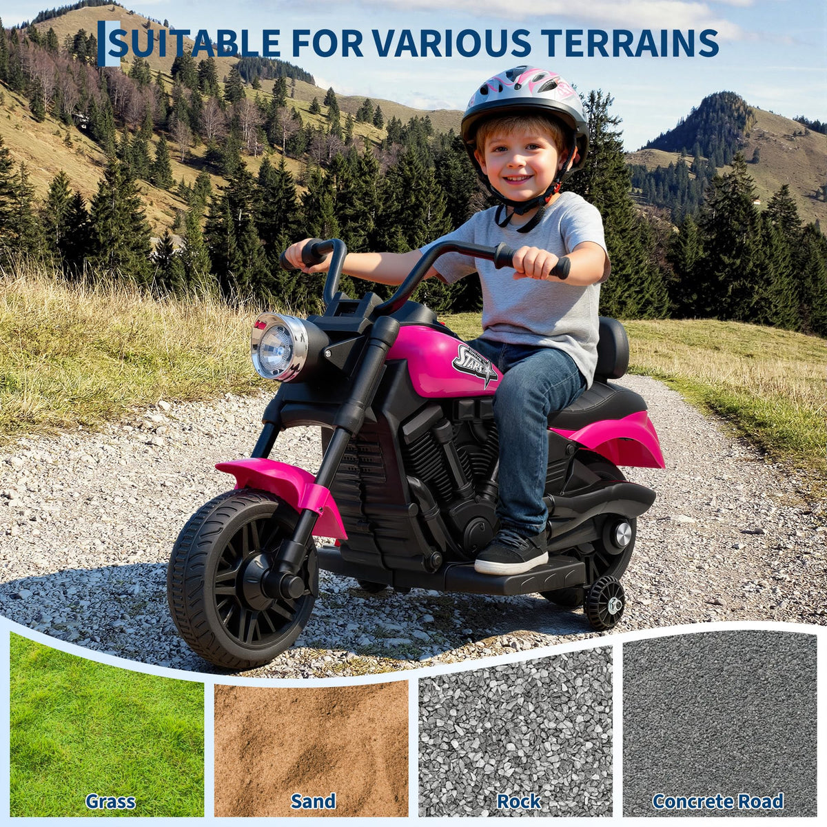 Kinder Elektro-Motorrad mit breiten Reifen und Federung