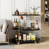 Garvee Goldener Barwagen mit Glashalter und drehbaren Rollen für Gastgeber bei Partys 93 × 86 × 39 cm Marmoriert, mit Stauraum, mit Ablage, Gold & Schwarz - Gold & Schwarz