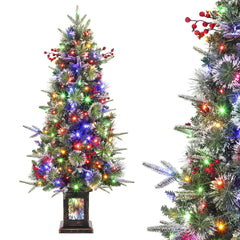 Garvee 125 cm Weihnachtsbaum Künstlich Mit Beleuchtung, 4ft Künstlicher Weihnachten Baum, 150 LED Lichter, PVC, Vintage Grün, Für Haus Büro