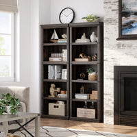 Garvee 5-stöckiges Bücherregal 62 x 32 x 171 cm, stabiles Standregal aus MDF im Kolonialstil, graues Holzregal mit Stauraum für Wohnzimmer, Büro & Arbeitszimmer, Eiche Dunkel