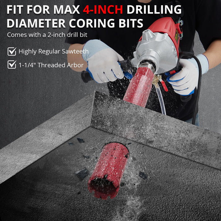 Core bits up to 4 inches diameter, includes 2-inch bit