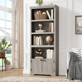 GARVEE Bücherregal mit Türen, 5 Ebenen, 60 cm breit, MDF, verstellbare Ablagen, Grau – für Wohnzimmer & Büro - Grau