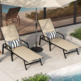GARVEE Verstellbare Gartenliege 2er-Set, 5-fach Verstellbare Rückenlehne, Atmungsaktives Textilene-Gewebe, Wetterfeste Metallstruktur für Terrasse, Pool und Garten, Beige-Braun - Beige-Braun