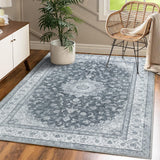 GARVEE Perzisch Vintagetapijt Dunkelgrau 140x200 cm Für Wohnzimmer, Schlafzimmer & Küche, Vlekbestendig & Antislip - Grau-Schwarz