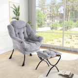 Garvee Lazy Chair Mit Ottoman, Ergonomisch & Robust, Imitationskaninchenfell, Hellgrau, Wohnzimmer & Büro - Plüschgrau