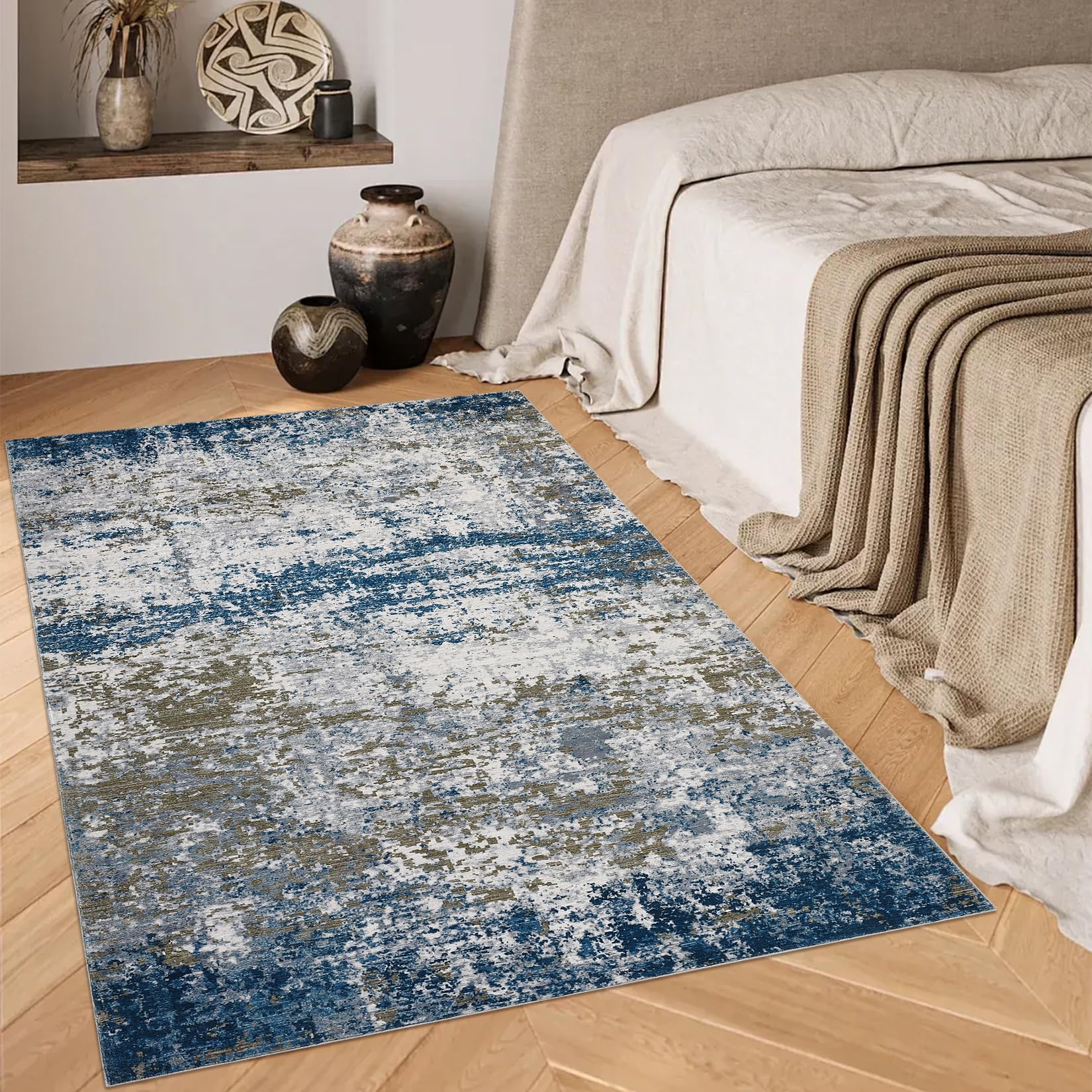 Garvee Abstrakte Teppiche für Schlafzimmer und Wohnzimmer, Waschbarer Moderner Flachflorteppich, 80 x 150 cm, Grau