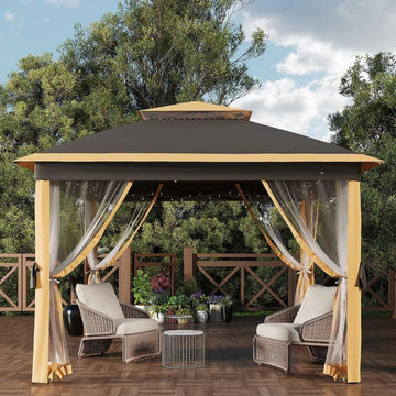 Garvee Pop Up Pavillon 335×335 cm, Mit Moskitonetz, Wasserdicht, UV-Schutz, Höhenverstellbar
