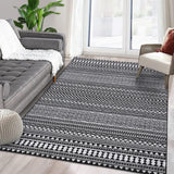 GARVEE Boho Marokkanischer Teppich 160x230cm Schwarz, wasserabweisend, kurzflorig, öl- und fleckenresistent, waschbar, Wohnzimmer & Schlafzimmer - Schwarz