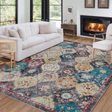 Garvee Großer Vintage Teppich 160x230cm Weich Waschbar Rutschfest Polyester Boho Muster Wohnzimmer Schlafzimmer
