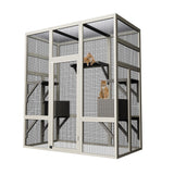 Garvee Großer 70 Zoll Outdoor-Catio aus Zedernholz – Sicherer Auslauf mit 5 Plattformen, 2 Ruheboxen, wasserdichtem Dach & robustem Stahlgitter für Katzen, Weiß - Weiß