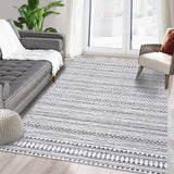 GARVEE Boho Marokkanischer Teppich 160x230cm Grau, wasserabweisend, kurzflorig, öl- und fleckenresistent, waschbar, Wohnzimmer & Schlafzimmer - Hellgrau