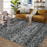 GARVEE Boho Teppich im marokkanischen 160x230cm Schwarz, waschbar und schmutzabweisend, niedriger Flor, rutschfest, für Wohnzimmer und Büro - Schwarz