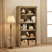 Garvee Bücherregal 171 cm, 5-stöckiges Standregal im Landhausstil, offenes Holzregal mit 5 Ablagen und Stauraum, für Homeoffice, Wohnzimmer & Schlafzimmer, Grau