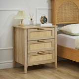 Garvee Rattan Nachttisch Mit 3 Natürlichen Korbschubladen, Stabiles Holzgestell Für Schlafzimmer & Wohnzimmer, Modern, Vielseitig, Braun
