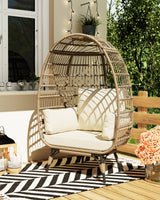 Garvee Oversize Wicker Egg Chair Outdoor Mit Stahlrahmen Ergonomisch Wetterfest Für Terrasse Wohnzimmer, Kompakt Stilvoll, UV-Beständiges Rattan, 4 Kissen