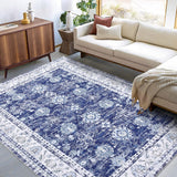 Garvee Orientalischer Teppich Vintage Design 80x150cm Navy Blau Rutschfest Kurzflor Fleckenresistent Wohnzimmer Schlafzimmer Küche - Marineblauer Farbton