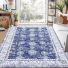 Garvee Maschinenwaschbarer Teppich 140 x 200 cm Vintage Design Mit Rutschfesten TPR-Unterseite Für Wohnzimmer Schlafzimmer Blau