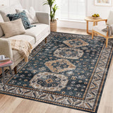 GARVEE Vintage Teppich 120 x 170 cm, Orientalischer Boho Teppich Waschbar & Rutschfest, Weicher Wohnzimmerteppich für Schlafzimmer & Flur, Dunkelblau - Dunkelblau