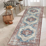 Garvee Vintage Teppich 60 x 230 cm, Orientalisches Design, Rutschfest, Waschbar, Für Wohnzimmer & Esszimmer - Ziegelrot