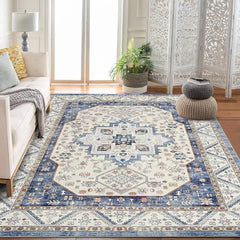 Garvee Vintage Boho Teppich 120x170cm – Waschbarer Kurzflor Teppich Mit Rutschfester TPR-Rückseite Für Wohnzimmer, Schlafzimmer & Büro