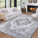 Garvee Vintage Teppich 160 x 230 cm, Orientalisches Design, Rutschfest, Waschbar, Für Wohnzimmer & Esszimmer - Grau