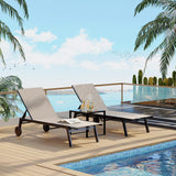 Garvee Chaise Lounge Set 3 Teilig, Verstellbar, Mit Rollen, Metallrahmen, Für Pool & Garten, Khaki - Khaki
