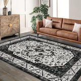 Garvee Vintage Boho Teppich 200x290cm Rutschfest Waschbar Weiches Kurzflor Faux-Cashmere TPR-Gummi Wohnzimmer Schlafzimmer - Schwarz