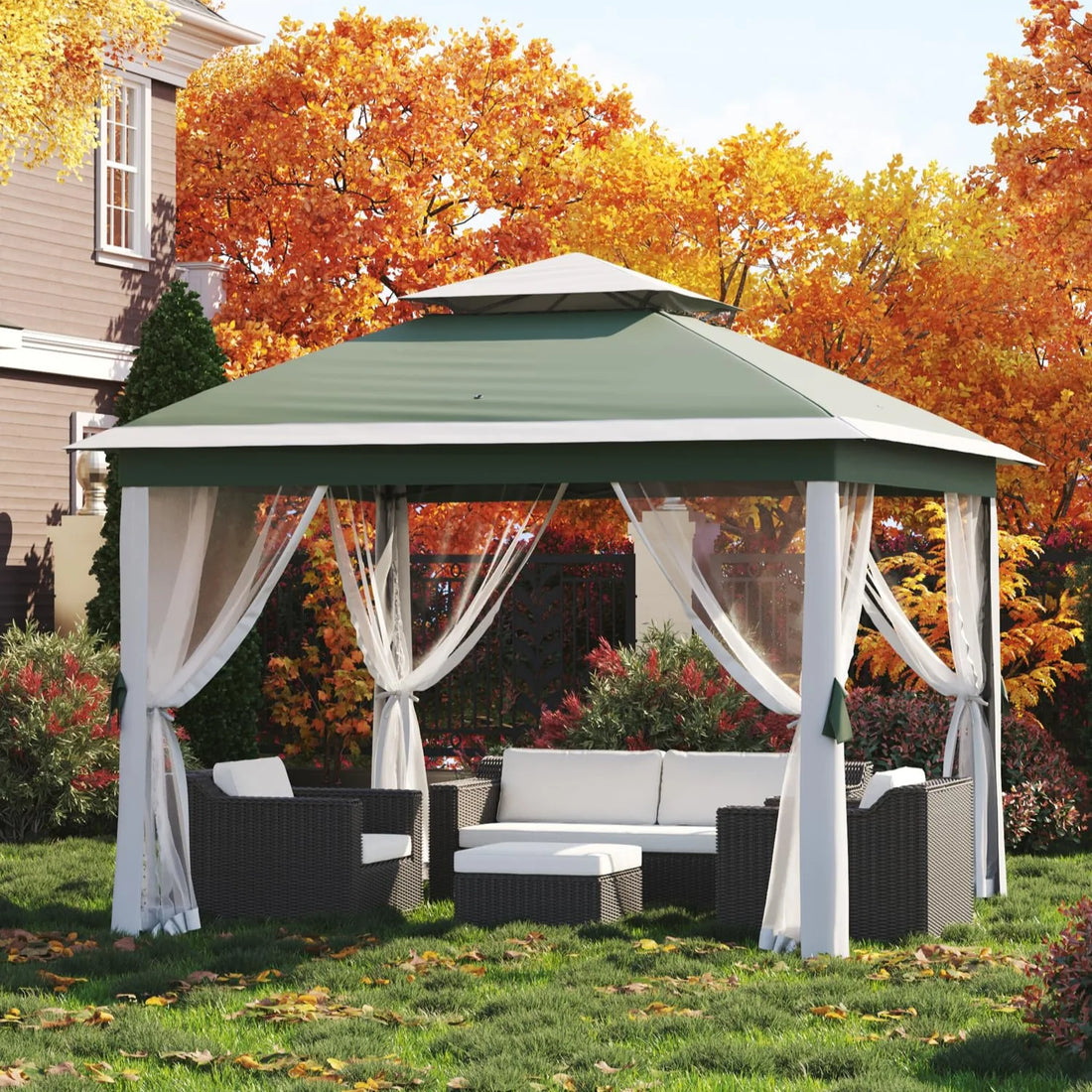 Garvee Pop Up Pavillon 335×335 cm, Mit Moskitonetz, Wasserdicht, UV-Schutz, Höhenverstellbar, Grün