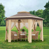 Garvee Hexagon Pavillon 4×4 m, Mit Moskitonetz, Wasserdicht, UV-Schutz, Höhenverstellbar, Khaki - Khaki
