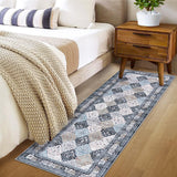Garvee Boho-Teppiche Waschbare Teppiche Für Wohnzimmer Esszimmertisch Schlafzimmer Küche, 60 x 230 cm, Blau - Blau