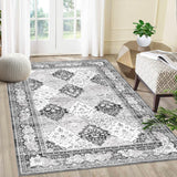 GARVEE Boho Teppich 160x230cm Grau Fleckenresistent & Waschbar, Rutschfest, Niedriger Flor, Weich, Für Esszimmer & Büro - Grau