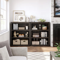 Garvee Bücherregal 4 Ebenen 80 x 32 x 102 cm, breites Standregal aus Holz mit 3 Regalbereichen, stabiles Aufbewahrungsregal im Industrie-Look, Eiche Dunkel