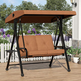 GARVEE 2-in-1 Hollywoodschaukel 2-Sitzer mit Verstellbarem Sonnendach, Gartenschaukel für Terrasse & Garten, Schaukelbank mit Stahlrahmen, Braun - Braun